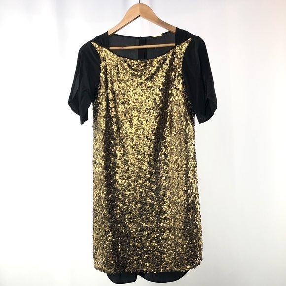 Rebecca Minkoff Sequins Silk Dress in Gold Black Size 0 - Picture 2 of 8